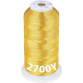 Simthread 2700 Yards Metallic Embroidery Machine Thread - Gold MS-002, 40wt High-Sheen King Spool, Smooth Running &amp; Break Resistant for Commercial &amp; Home Embroidery Machines