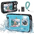 YEEIN Underwater Camera 4K 48MP Autofocus Selfie Dual Screen Waterproof Camera with Floating Strap and 32GB Card, 17FT Compact Waterproof Digital Camera, Fill Light Underwater Camera for Snorkeling