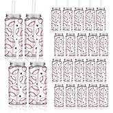 Whaline 20Pcs Baseball Plastic Cups with Lids and Straws Clear Sports Theme Party Drinking Cups 13.5oz Reusable Tumblers for Party Supplies