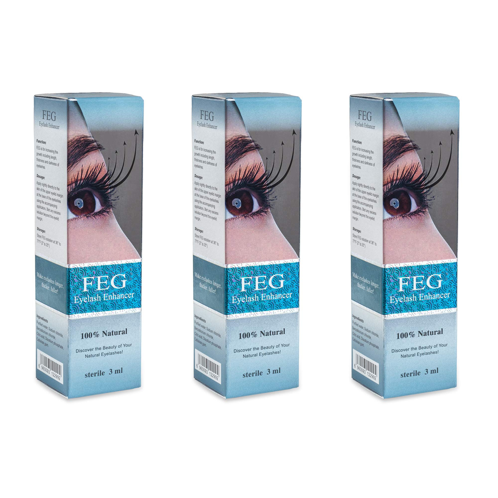 FEG Eyelash Rapid Eye Lash Growth Serum | For Lash and Brow | Fast Effective Growth Creates Longer &amp; Darker Eyelashes | Best Natural Eyelash Serum to Grow Lashes in the Market | 3 Pack