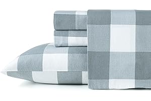 Pointehaven 180 GSM Brushed Cotton Urban Plaid Printed Flannel Deep Pocket 3 pc Sheet Set, Twin