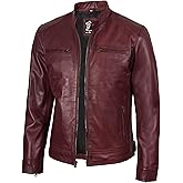 fjackets Mens Leather Jacket - Real Lambskin Leather Jackets For Men - Cafe Racer Style Leather Jacket Men