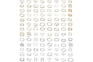 MILACOLATO 104Pcs Knuckle Rings Set for Women Cute Minimalist Adjustable Band Finger Rings Silver Gold Vintage Stackable Ring
