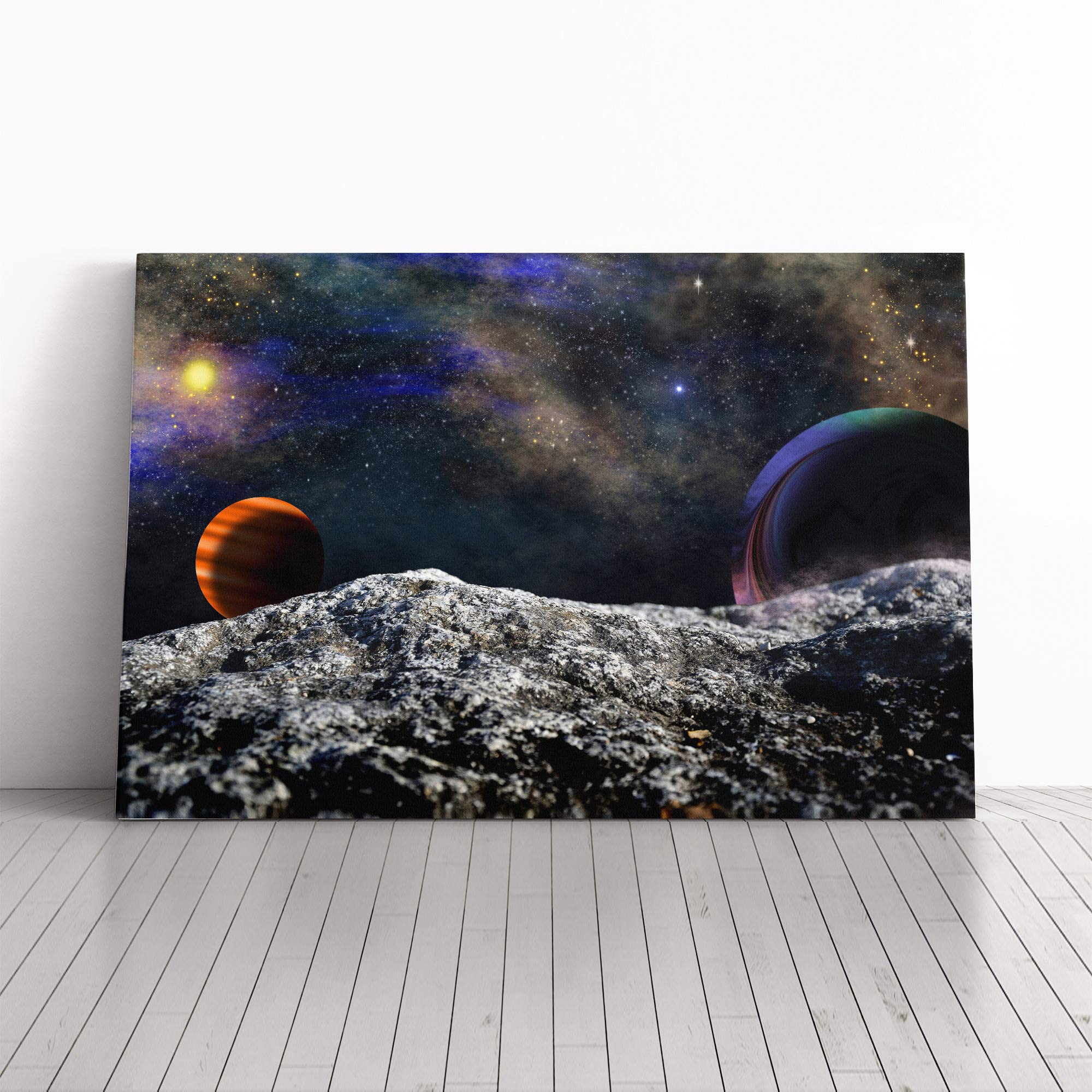Space Planets (3) Canvas Print | Gallery Wrapped 30mm Frame Wall Art | 20x14 inches | Ready to Hang | Modern Space Picture | Living Room Bedroom Lounge Office