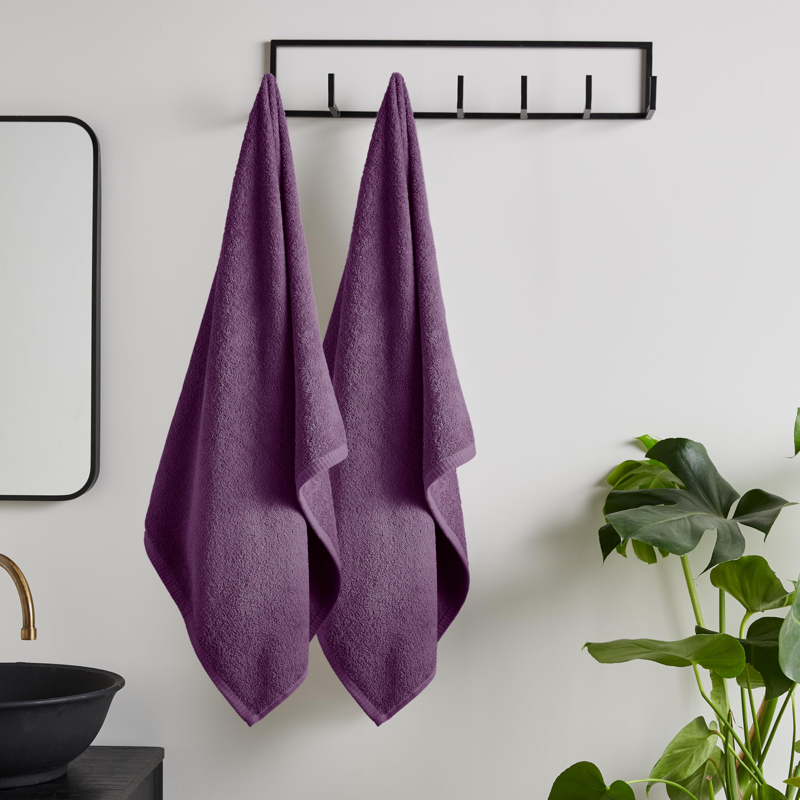 Catherine Lansfield Quick Dry Cotton 90x140 cm Bath Sheet Pair Plum — image 1