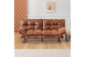 Cozysnooze Convertible Futon Sofa Bed Couch,Faux Leather Futon Sofa Couch,Memory Foam Futons,Small Splitback Modern Loveseat Sleeper Couch Bed for Living Room,Office,Apartment,Pure Brown