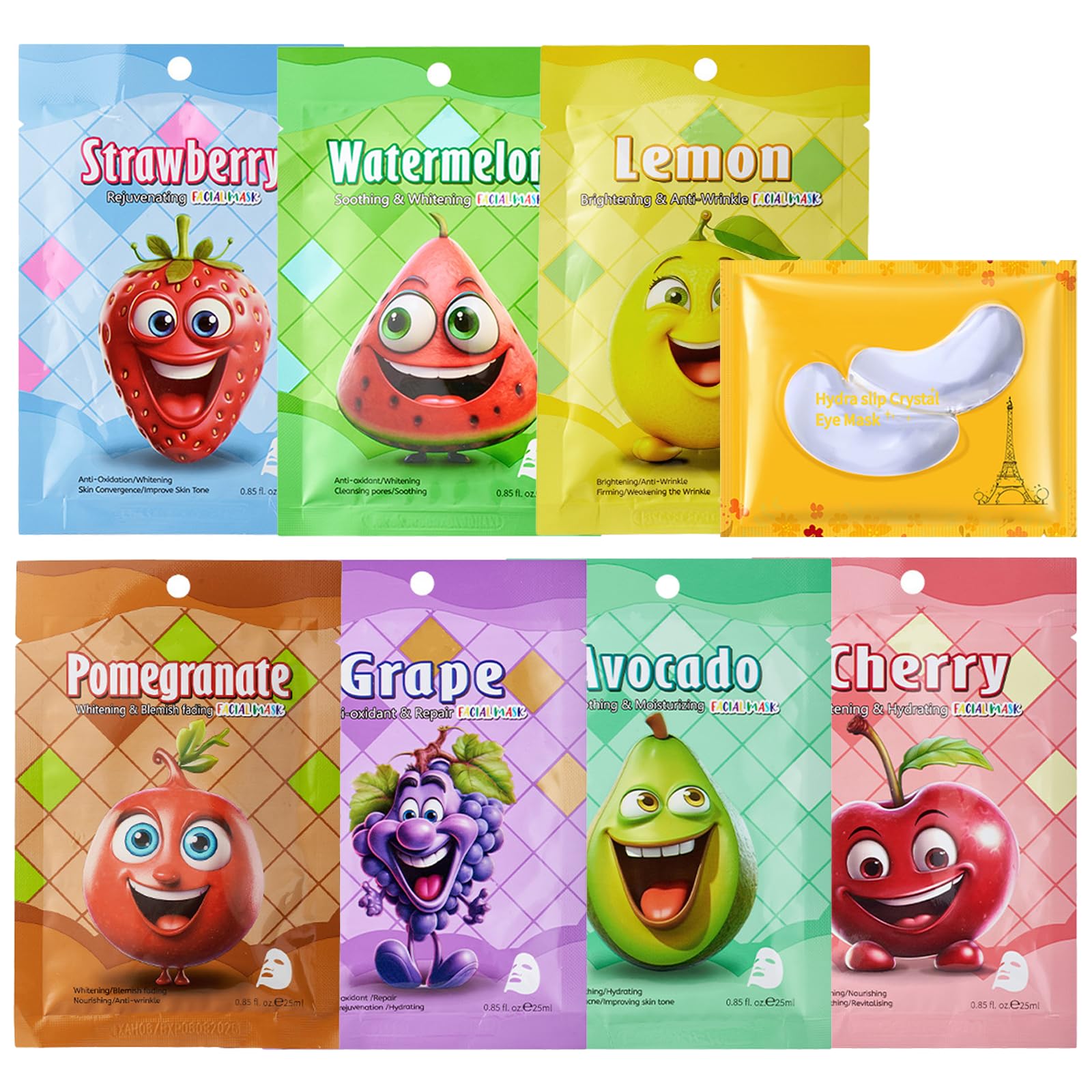 Asheyya 7 Pcs Fruit Face Masks, Hydrating Nourishing Fruit Face Mask for All Skin Types Girls Women