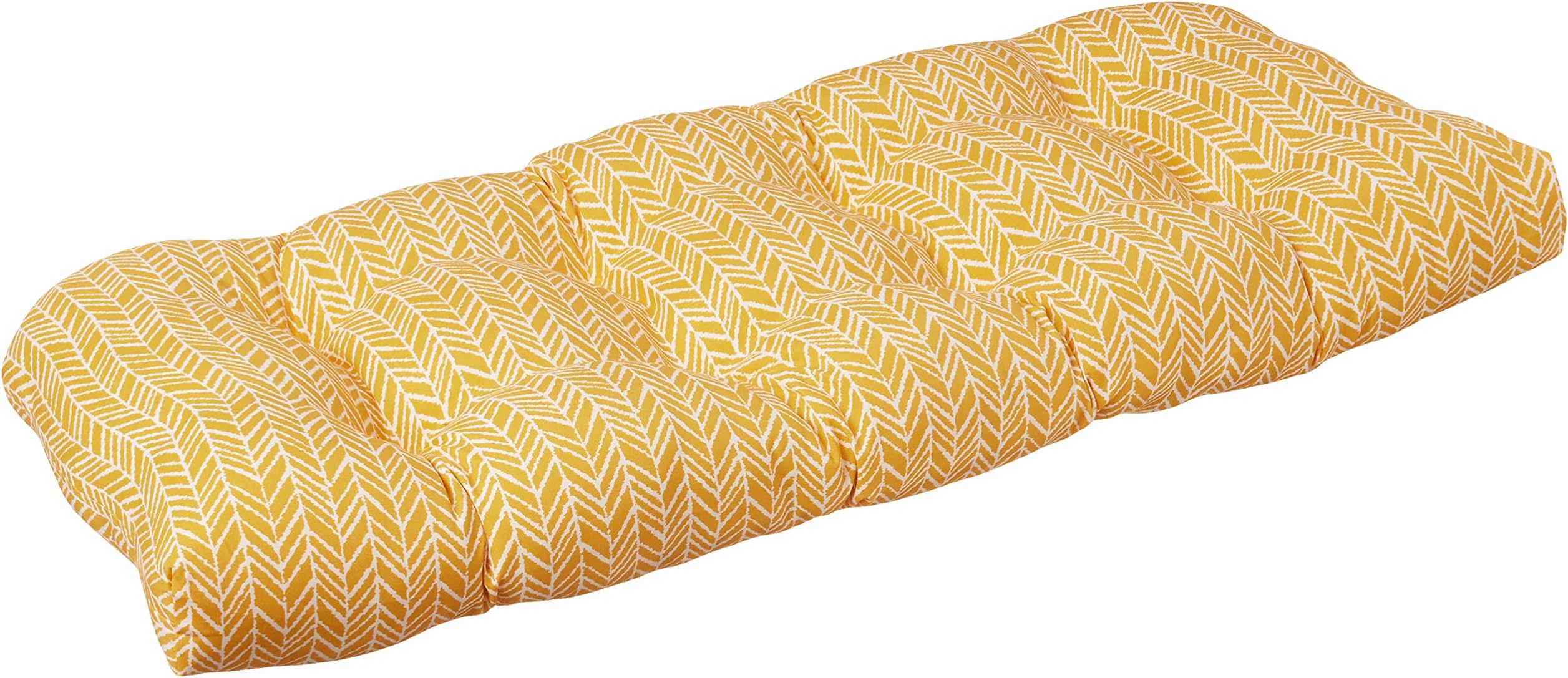 Pillow Perfect Outdoor/Indoor Herringbone Egg Yolk Tufted Loveseat Cushion, 44" x 19", Yellow