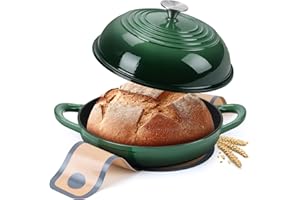 Enamelled Cast Iron Dutch Oven Pot, Leonyo Dutch Oven For Sourdough Bread Baking, Cast Iron Bread Pot, 6 Quarts, Emerald