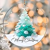 Coastal Sea Acrylic Ornament, Seashell Tree Clear Acrylic Hanging Decor 4 Inch, Ocean Beach Style Window or Home Decor Gift