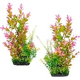 TYZEMKO Aquarium Plants 2-Pack Plastic Fish Tank Decor Pink Gradient | 11.8in Tall for Medium to Large Tanks, Safe Green Artificial Foliage for Freshwater Aquarium Pink &amp; Green Blend Ornament