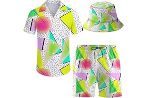 ifamawlea Men's 2 Piece Tracksuit Hawaiian Shirt Shorts Button Down Shirt and Shorts Sets with Bucket Hats
