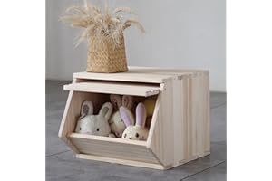 unununu Wooden Storage Small Toy Box with Lid,Stackable Solid Wood Organizer Chest,Entryway Storage Bin,Clothes Storage,Nightstand.for Bedroom,Playroom,Living Room.Side Flip-Door,Top can Hold 300lbs