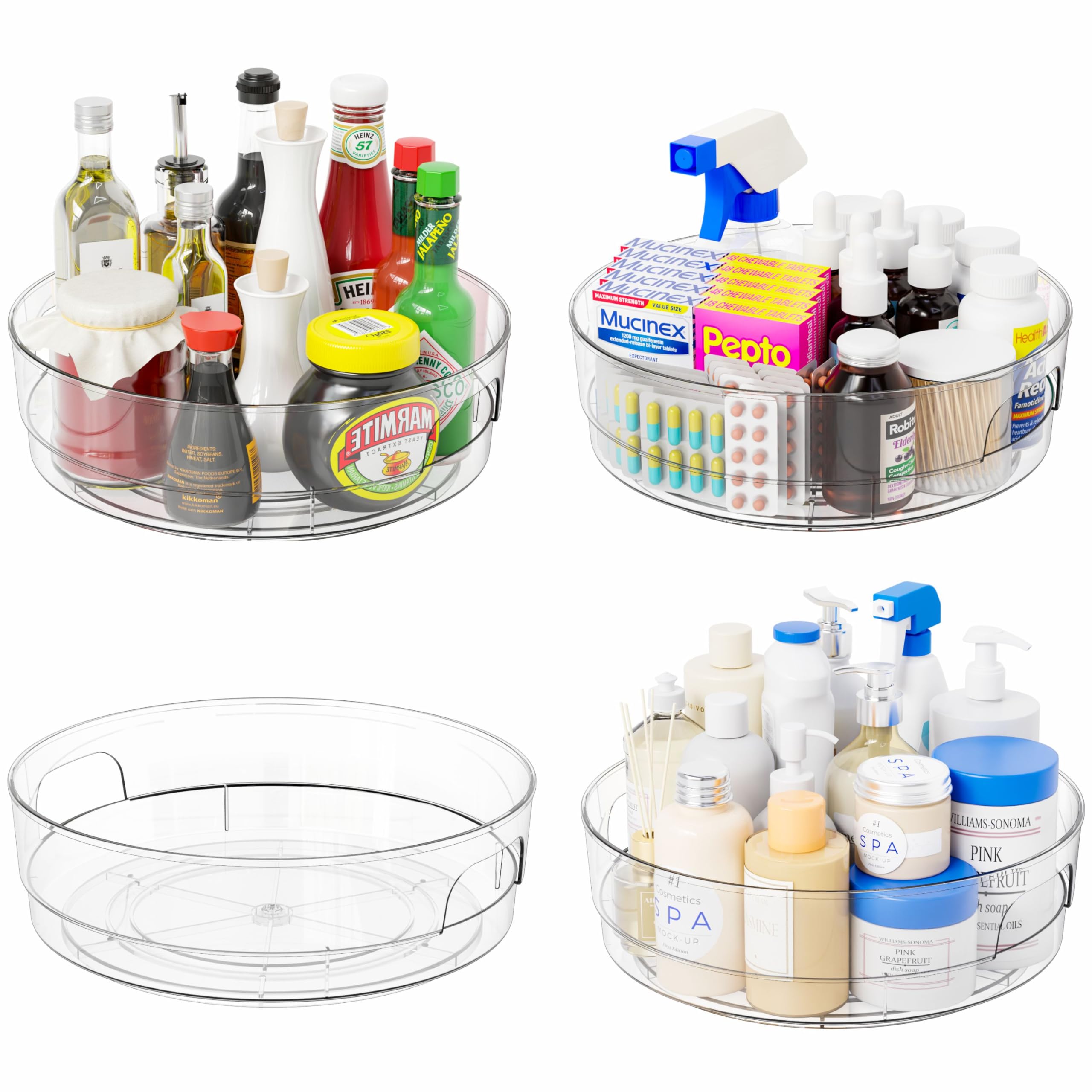 Photo 1 of ***(MISSING PARTS/ SEE NOTES)***Yieach 4Pack Clear Lazy Susan for Kitchen Cabinets,Countertop,Pantry and Refrigerator - with Handles - 11.5" W Large Capacity Lazy Susan Turntable,Condiments Carousels,Spinning Seasoning Organizer