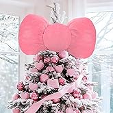 Leinuosen Pink Large Kawai Cat Christmas Tree Topper 15.75 x 7.87 Inches Plush Velvet Cartoon Cat Bows Christmas Tree Topper Ornaments for Xmas Holiday Wall Birthday Wedding Party Decor