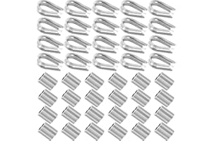 ASELECTED 60Pcs Stainless Steel Thimble and 60Pcs Aluminum Crimping Loop Sleeve, M5 Thimble for 3/16” Steel Wire Rope Cable, Ferrules for 1/8" Cable, Wire Rope Crimping Kit for Railing and Light Duty Hanging