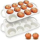 RICCLE Silicone Muffin Pans for Baking with Metal Reinforced Frame, 12-Cup Cupcake Pan, 2 Pcs Muffin Trays for Cupcake Baking, Tray Molds, Oven & Dishwasher Safe, BPA-Free