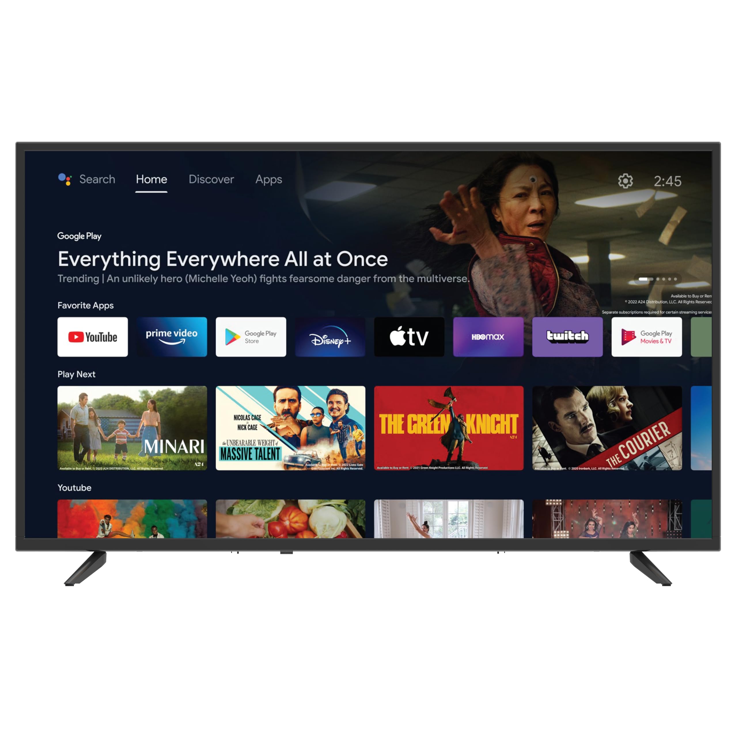 Supersonic Smart SC-4350GTV 43-inch FHD DLED TV with Google Assistant, ATSC/NTSC, HDMI, WiFi, USB Input, 1080p Resolution,16.7M Colors, 60Hz Refresh Rate, Energy-Efficient, Bluetooth, Remote Control