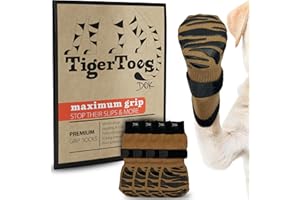 DOK TigerToes Premium Non-Slip Dog Socks for Hardwood Floors - Extra-Thick Grip That Works Even When Twisted - Prevents Licki