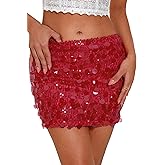 GUANYY Women's Sequin Skirt Stretchy Bodycon Mini Sexy Sparkly Skort Glitter Shiny Night Out Party Skirt