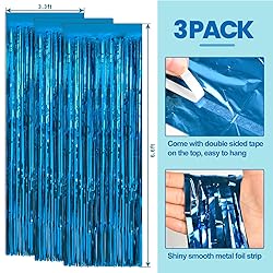 PABUES 3 Pack 3.3 x 6.6 FT Dark Blue Foil Fringe