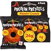 Crisp Power Flamin Crunch Protein Pretzels, High Protein Snack, 6 Pack | 26g Protein, High Fiber, 6g Net Carbs or Less, Zero Grams Added Sugar