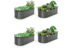 A ANLEOLIFE 4-Pack 6X3X2ft & 8X4X2ft Deep Root Galvanized Raised Garden Beds Outdoor for Planting Vegetables Flowers Herb, Quartz Grey