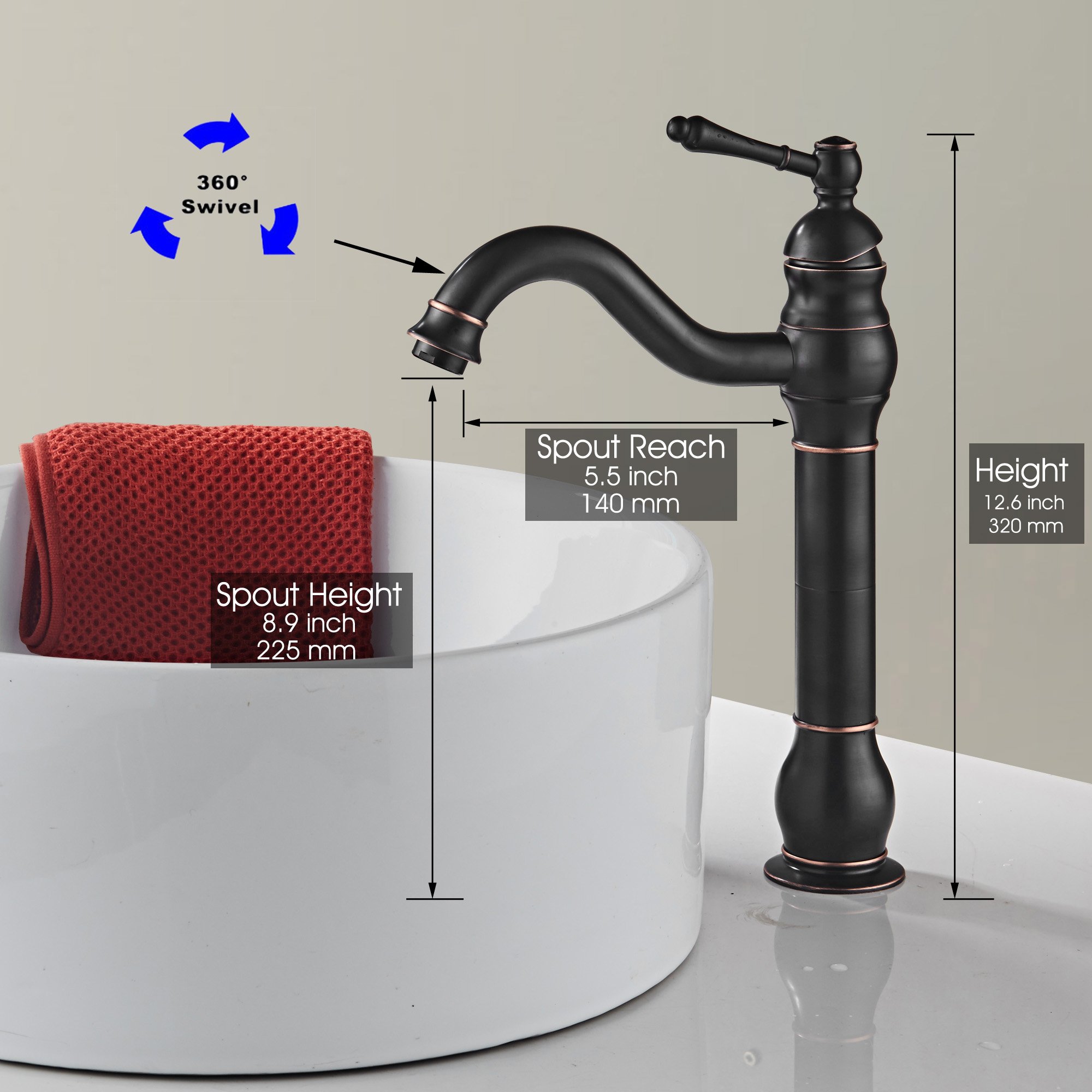 MYHB 360° Swivel Spout Bathroom Vessel Sink Faucet with Drain Brass