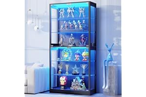 BROTTAR Display Cabinet with Glass Door, 6-Tier 71" Curio Cabinet with 3 Color Lights for Collectibles, Display Case with Adjustable Glass Shelves, Human Body Sensor, Storage Cabinets, Black