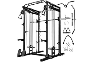 JELENS M21 Smith Machine, Multi-Function Power Cage with Dual Pulley Cable Crossover System, 2000LBS All-in-One Squat Rack with Smith Bar and Attachments for Home Gym Strength Training