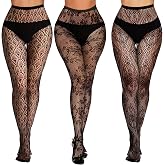 Buauty 3 Pairs Lace Patterned Fishnet Tights for Women, Black Fishnets Leggings Lace Tights