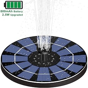 MADETEC Upgraded 2.5W Solar Water Fountain Pump with Battery Backup, Submersible Solar Fountain Panel Kit with 6 Spray Head for Bird Bath Small Pond Pool Garden and Lawn