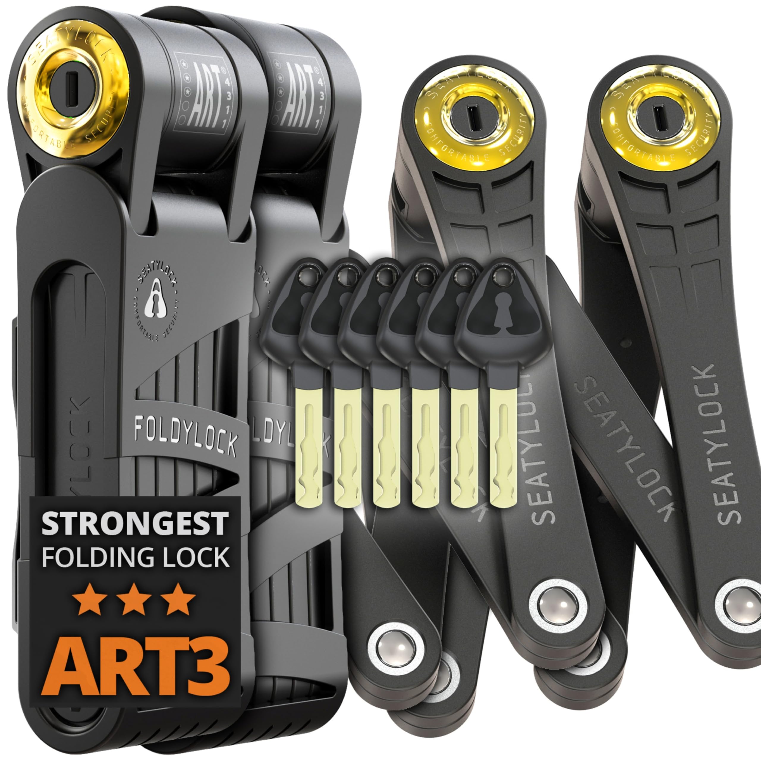 FoldyLock Forever Folding Bike Lock Set - 2 Matching Bike Locks with 6 Identical Keys - Patented Heavy Duty Anti Theft Bicycle Locks with Cases for Electric E-Bikes and City Bikes - 90 CM — image 1