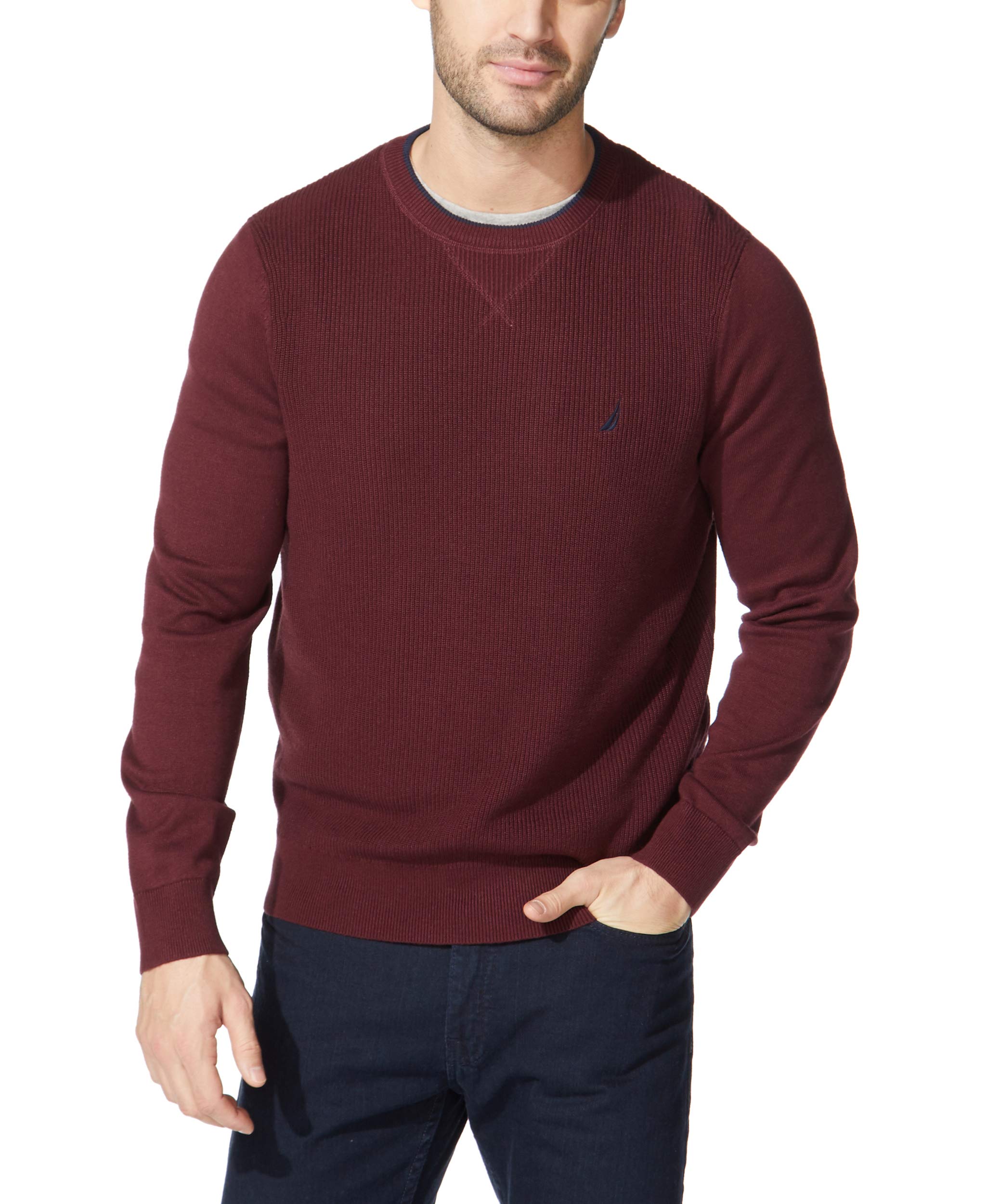 Nautica Men's Ribbed Sweater, Royal Burgundy, Medium Image