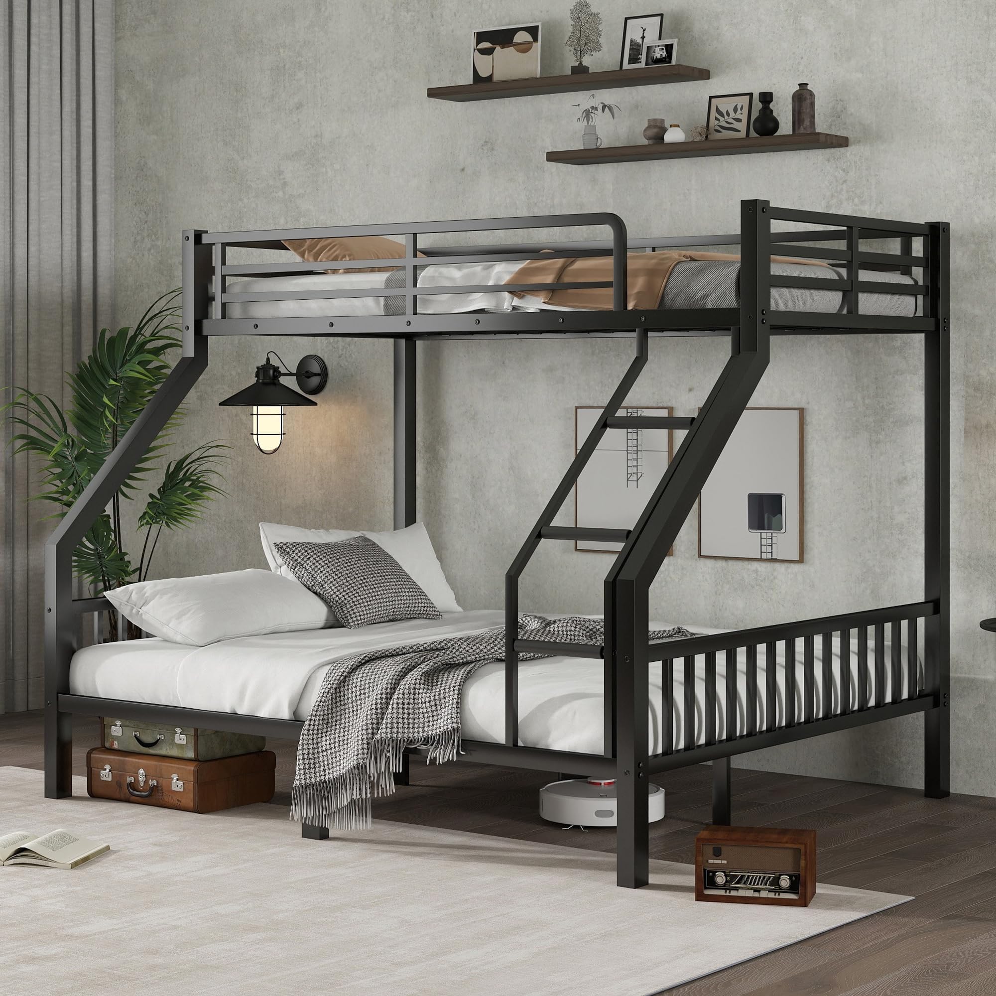 Photo 1 of ** only 1 box missing parts **  Twin XL Over Queen Bunk Bed with Ladder and Guardrail for Kids,Adults,Sturdy Metal Bedframe w/Slat Support,Easy Assembly & No Spring Need Required, Black