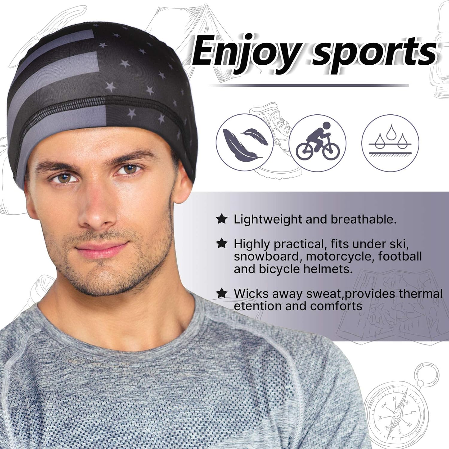 9 Pieces Cycling Caps Helmet Liner Cooling Beanie Caps Sweat Wicking Caps Sports Running Hats (Classic Pattern): Clothing