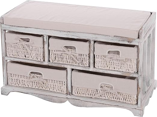Mendler Kommode Und Sitzbank Mit 5 Schubladen 77x45x36cm Shabby Look Vintage Weiss Amazon De Kuche Haushalt
