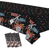 FVABO Rock and Roll Party Decorations Tablecloth, Music Guitar Theme, 3 Pcs | Disposable Rockstar Rock n Roll Party Supplies Tablecover for Birthday Baby Shower, 86in x 55in