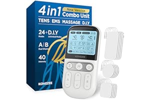 KONGZEE 4 in 1 - D.I.Y & Tens Unit & EMS & Massage Muscle Stimulator, Dual Channel TENS Units Therapy Machine for Pain Relief, FDA Cleared Rechargeable Electronic Pulse Massager,with 12pcs Electrode Pads
