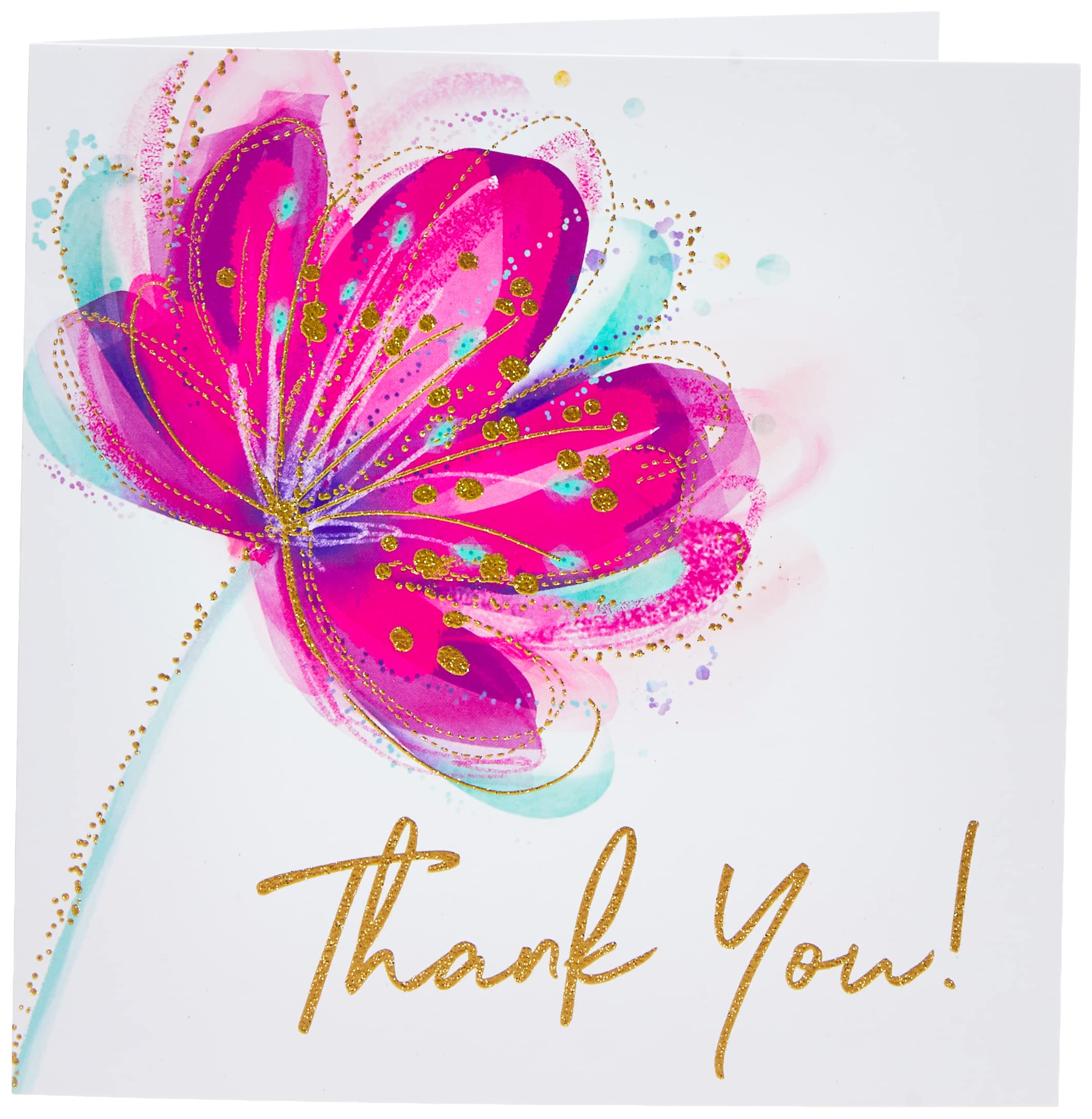 Piccadilly Greetings Luxury Beautiful Contemporary Bloom Thank You Card - 160 mm sq - Koko Designs, KB021, pink|grey|beige