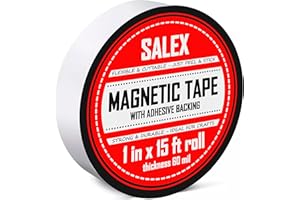 SALEX Magnetic Tape with Adhesive Backing 1 Inch Wide - Thick 60 mil Magnet Tape Roll to Make Sticky Magnet Strips, Strong Squares, Dots, Flexible Sheets, Cutting Own Fridge Magnets, Crafts