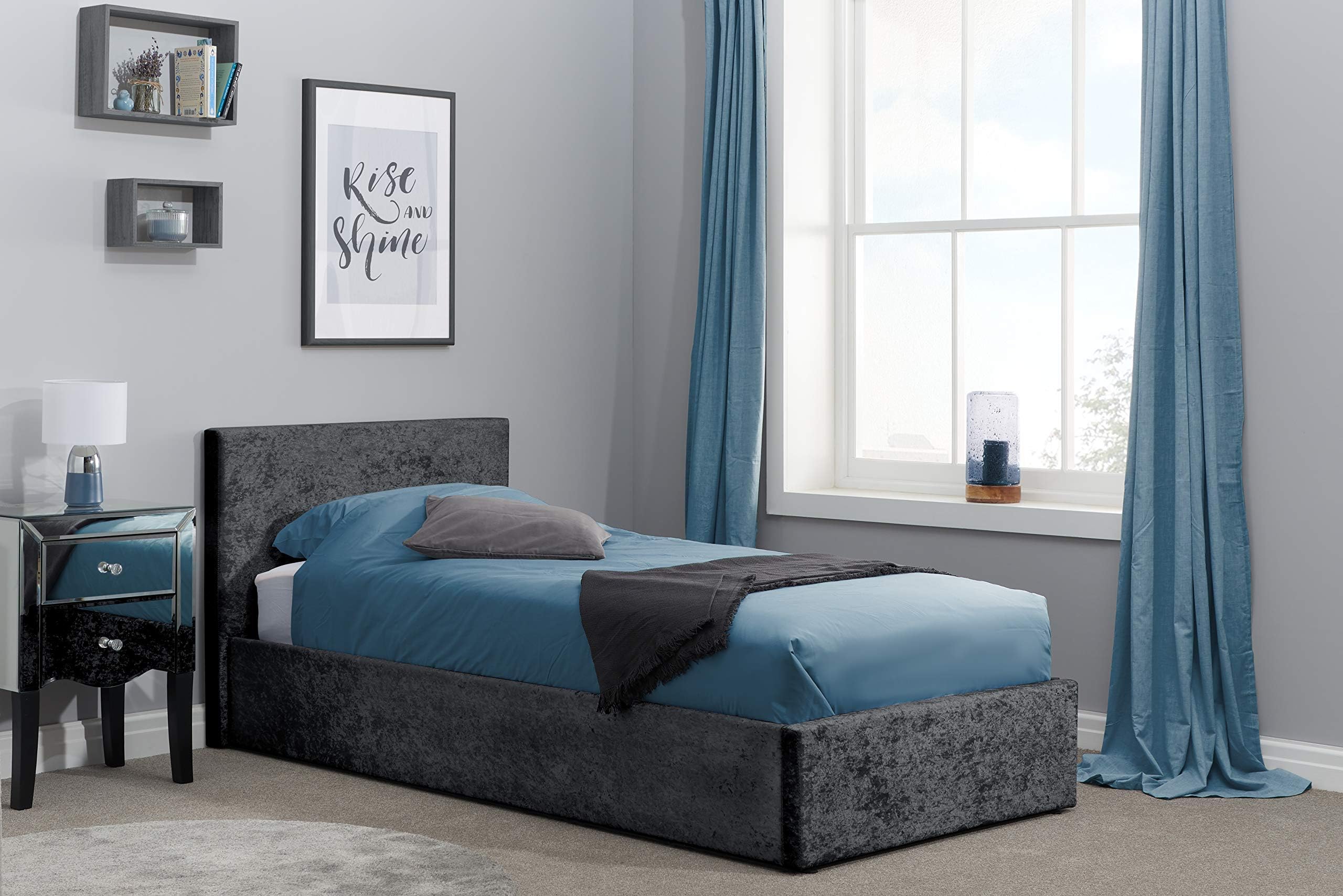 Birlea Berlin Fabric Ottoman Bed, Black Crushed Velvet, Single