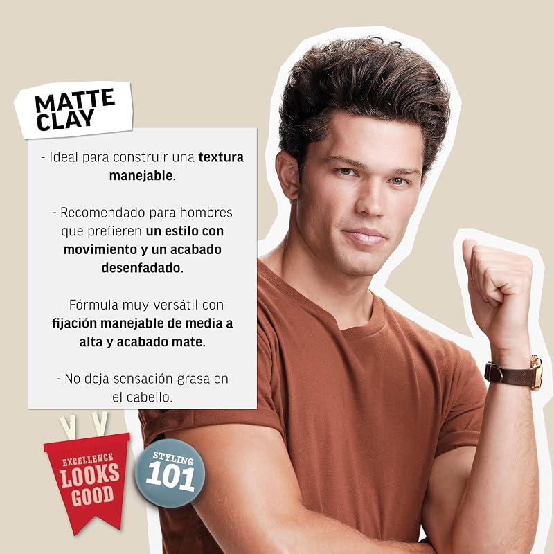 Matte Clay, Cera Mate Pelo Hombre Fijación Media-Alta, Cera con Acabado Mate, Moldeador Pelo con Arcilla y Fijador Pelo en Pasta, 85g