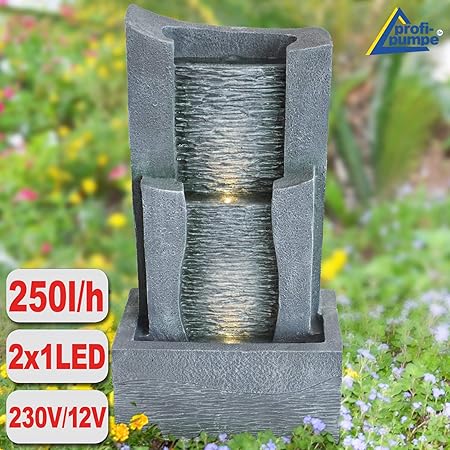 Gartenbrunnen Brunnen 230v 3 Stufige Stein Kaskade Mit Led Licht Zierbrunnen Vogelbad Wasserfall Gartenleuchte Teichpumpe Springbrunnen Wasserspiel Fur Garten Gartenteich Terrasse Teich Balkon Amazon De Garten