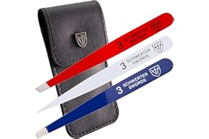 3 Swords Germany – brand quality professional stainless steel precision tweezer set “USA”, slanted, straight, pointed eyebrows hair, synthetic leather case, manicure pedicure by 3 Swords
