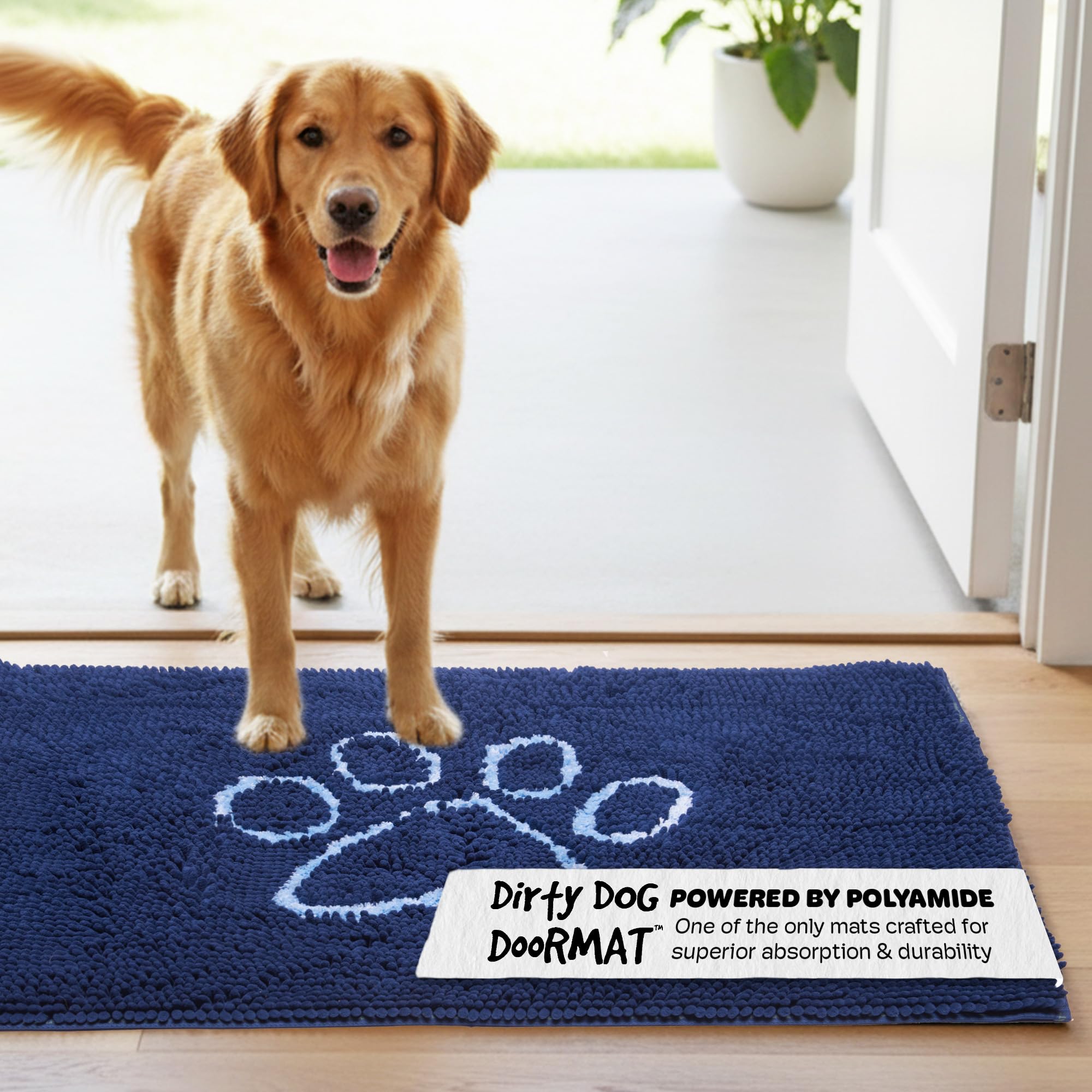 Dog Gone Smart Dirty Dog Microfiber Doormat, Super Absorbent Machine Washable with Non-Slip Backing, Large, Bermuda Blue