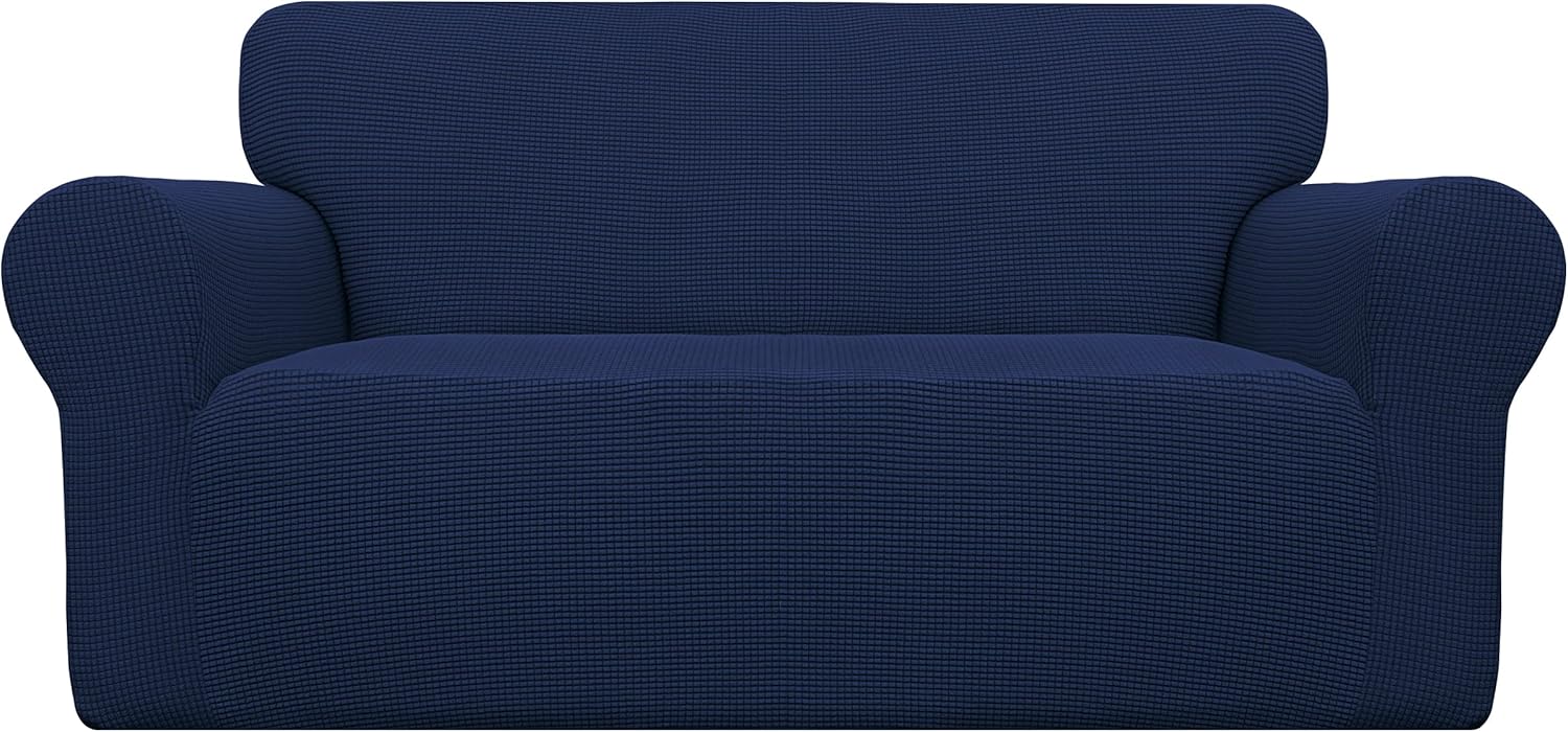 Easy-Going Stretch Loveseat Slipcover 1-Piece Sofa Cover Furniture Protector Couch Soft with Elastic Bottom for Kids Polyester Spandex Jacquard Fabric Small Checks(Loveseat, Navy): Kitchen & Dining
