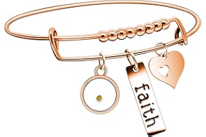 Uloveido Christian Faith Extendable Bangle, Stainless Steel, Heart Mustard Seed Bracelets Y642