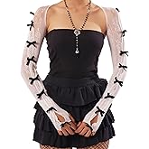 Sacina Black White Bow Shrug, Floral Lace Shrug, Lace Sleeves, Gothic Emo Grunge Y2k Aesthetic Accessories