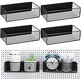 Tioncy 4 Pcs Magnetic Storage Bin Magnetic Locker Organizer for Pegboard Refrigerator Shelves Basket Container Wire Storage Holder for Kitchen Home Whiteboard(Black,10.6''l)
